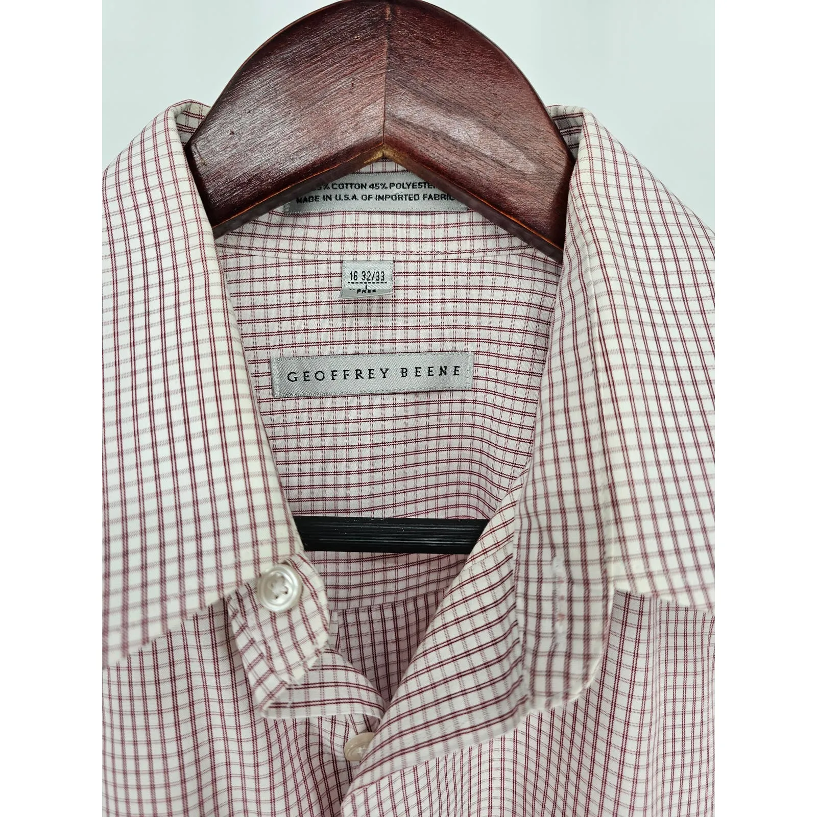 Geoffrey Beene Mens Sz 16 32/33 Long Sleeve Button Up Dress Shirt Purple Plaid