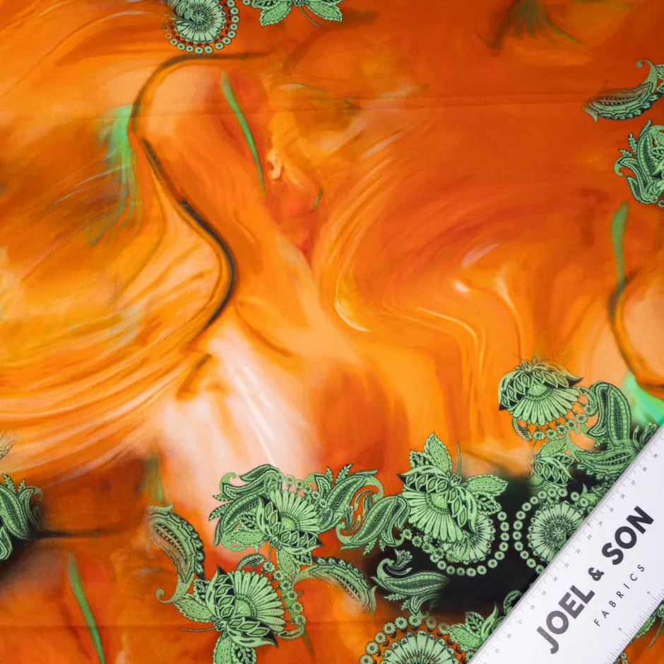 Green Floral Printed Deep Orange Pure Cotton