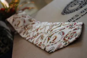 Hand-Printed White Pure Banarasi Silk Neck Tie