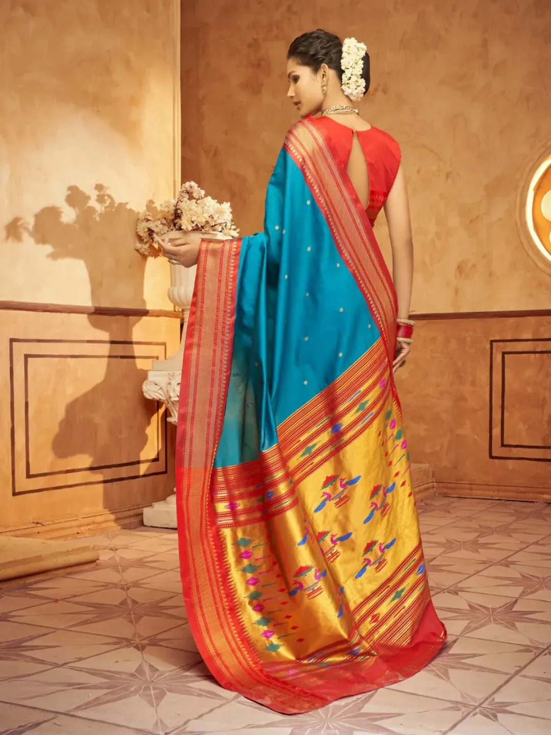 Heartwarming Blue Pure Aniruddh Silk Pathani Saree