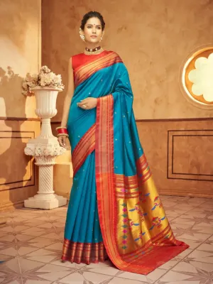 Heartwarming Blue Pure Aniruddh Silk Pathani Saree