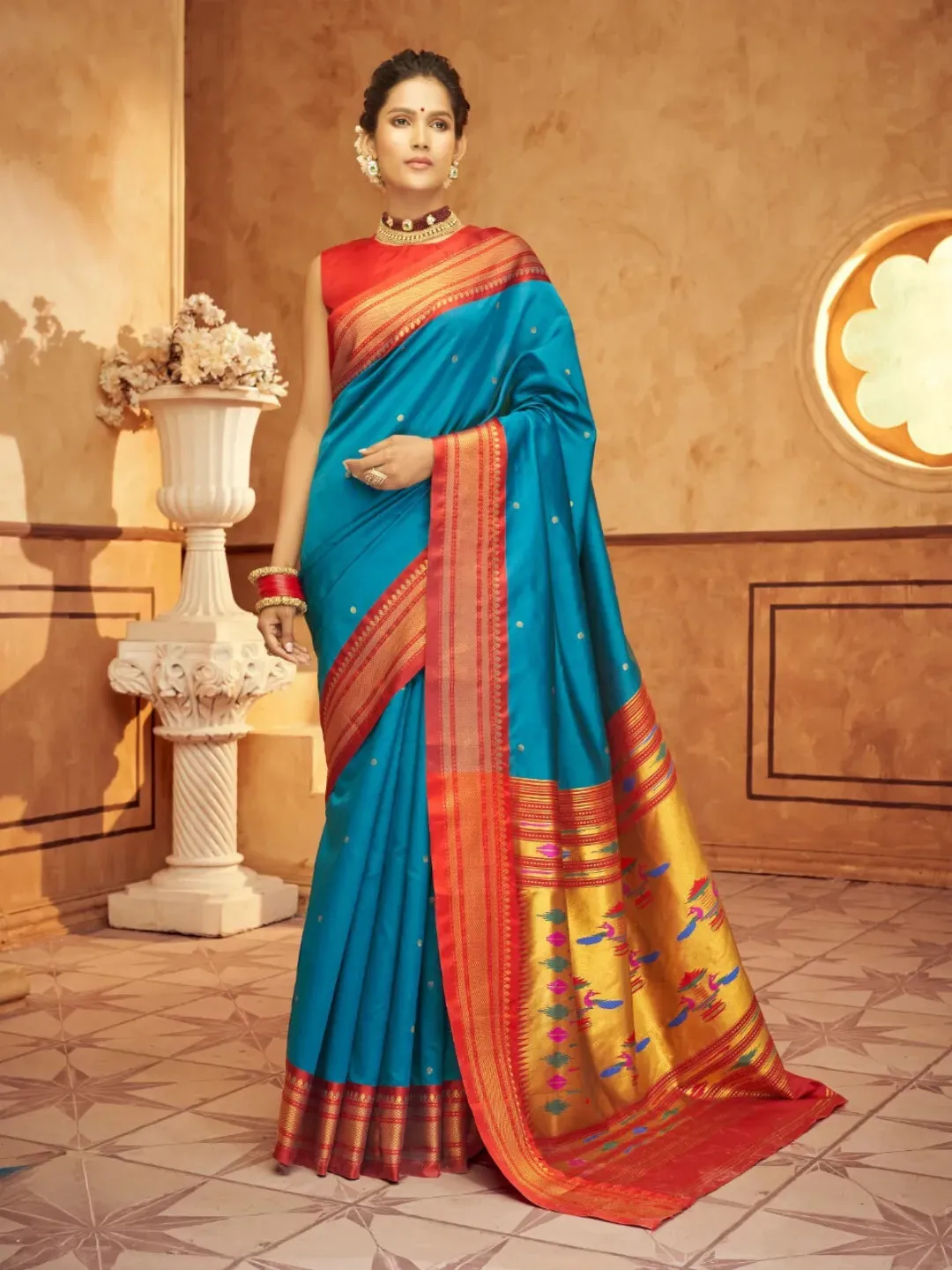 Heartwarming Blue Pure Aniruddh Silk Pathani Saree