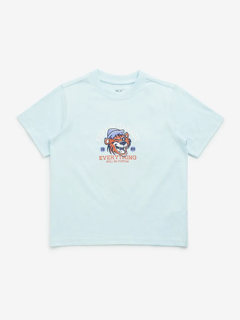 HOP Kids Light Blue Skater-Inspired Cotton T-Shirt