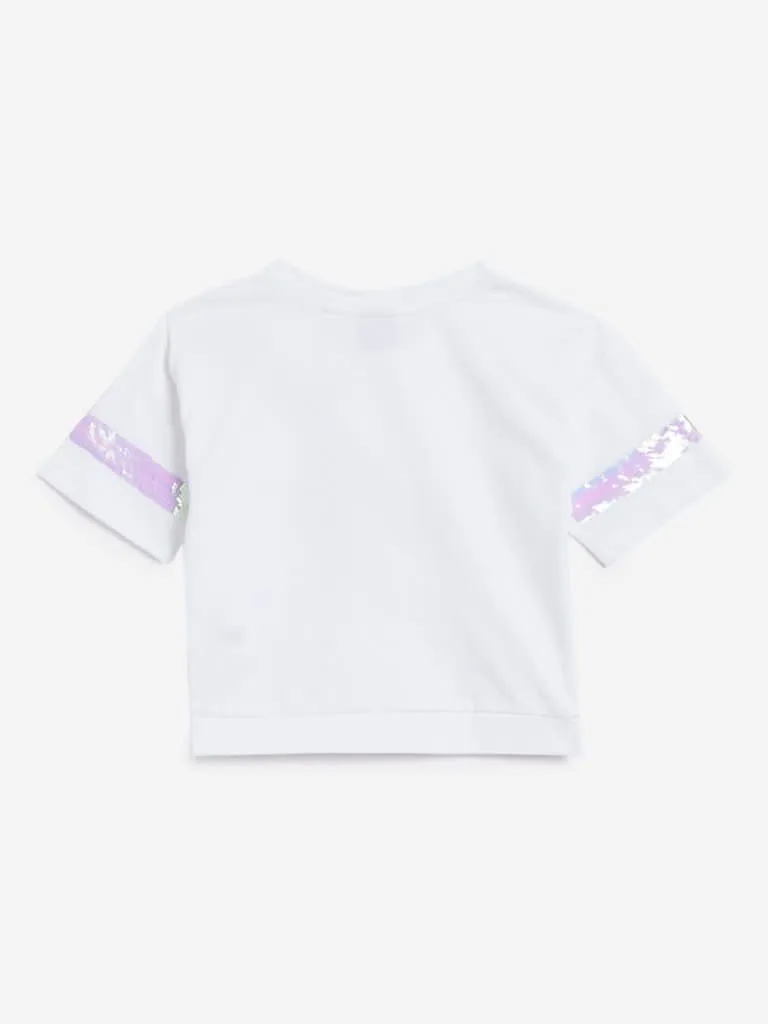 HOP Kids White Sequinned Cotton T-Shirts