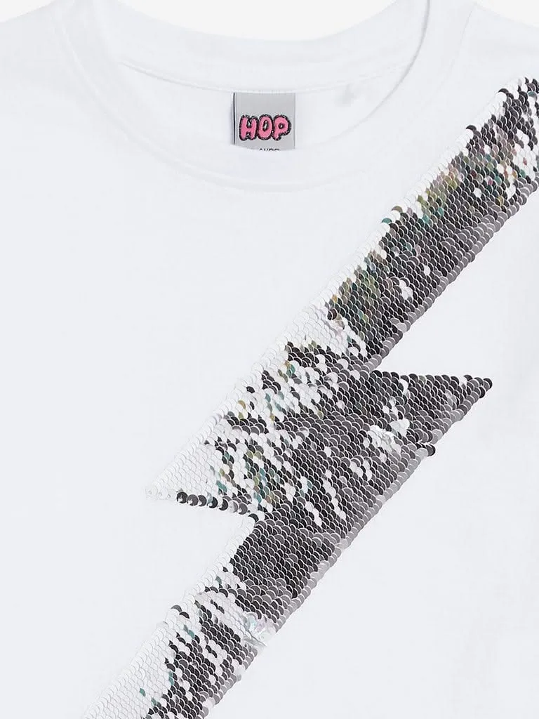 HOP Kids White Sequinned Cotton T-Shirts