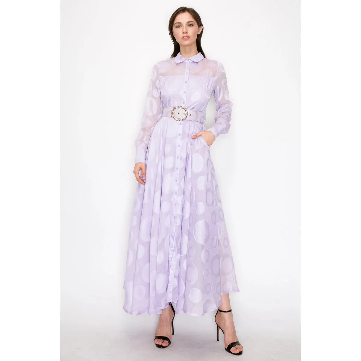 Lavender Polka Dot Belted Dress