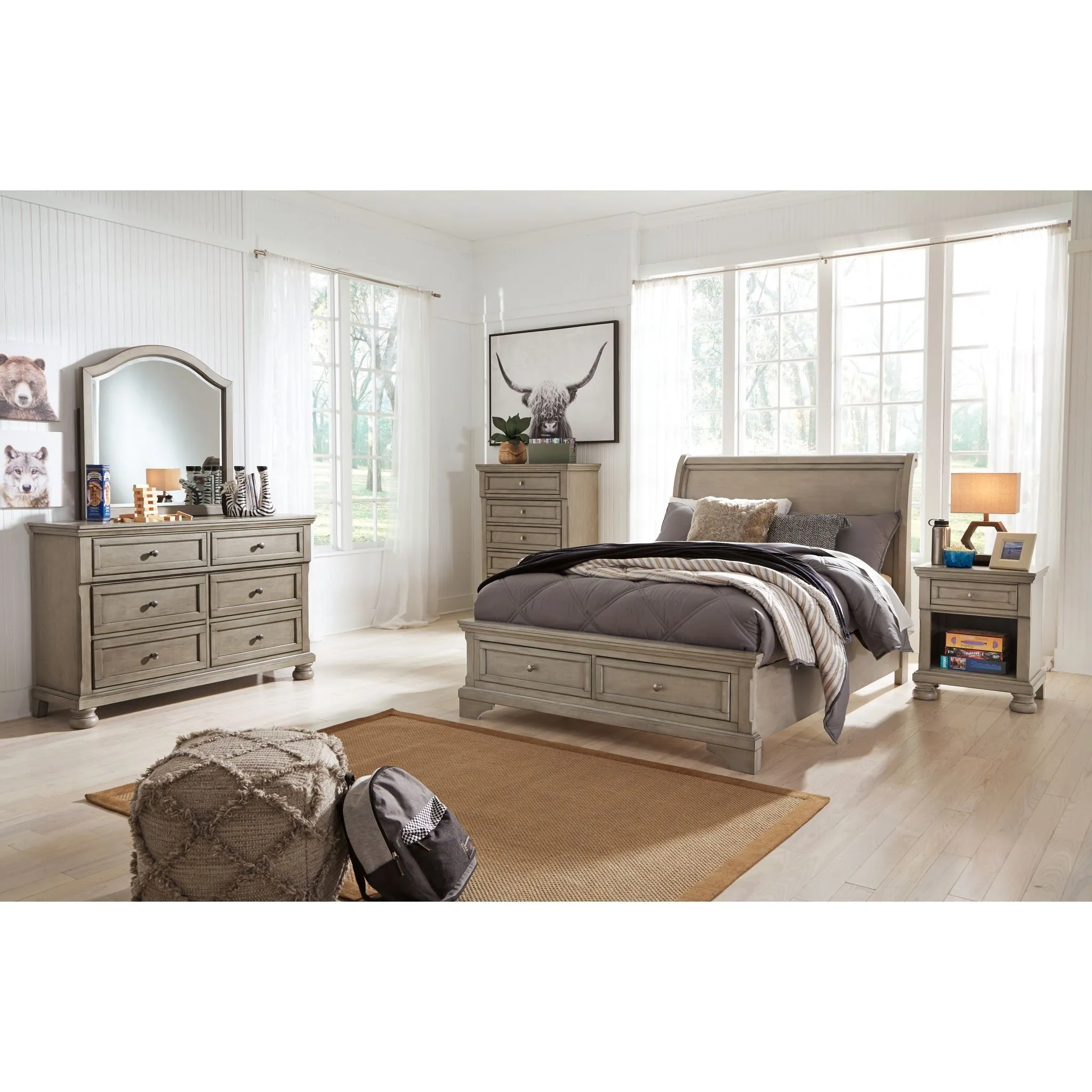 Lettner Full Sleigh Storage Bed - Light Gray
