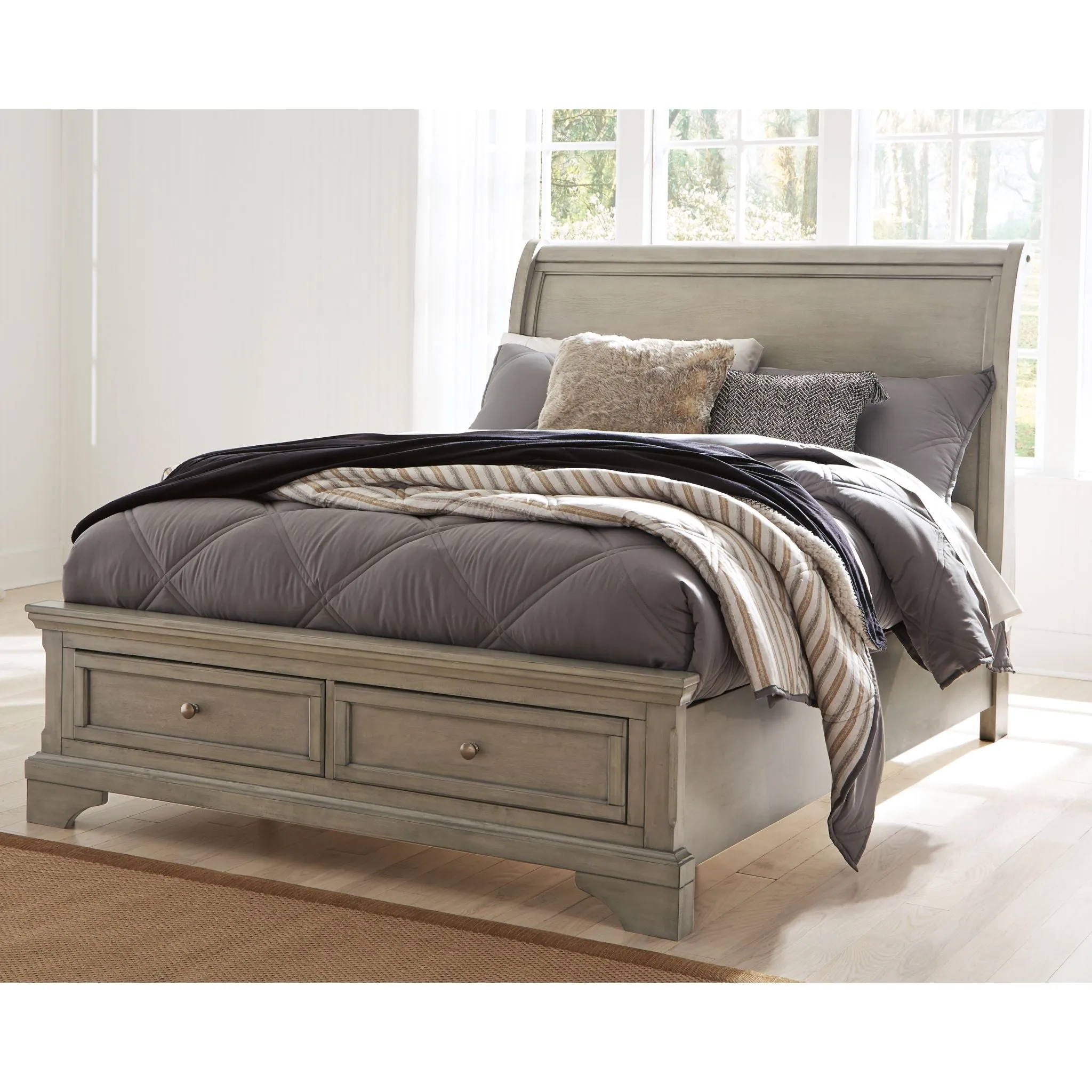 Lettner Full Sleigh Storage Bed - Light Gray