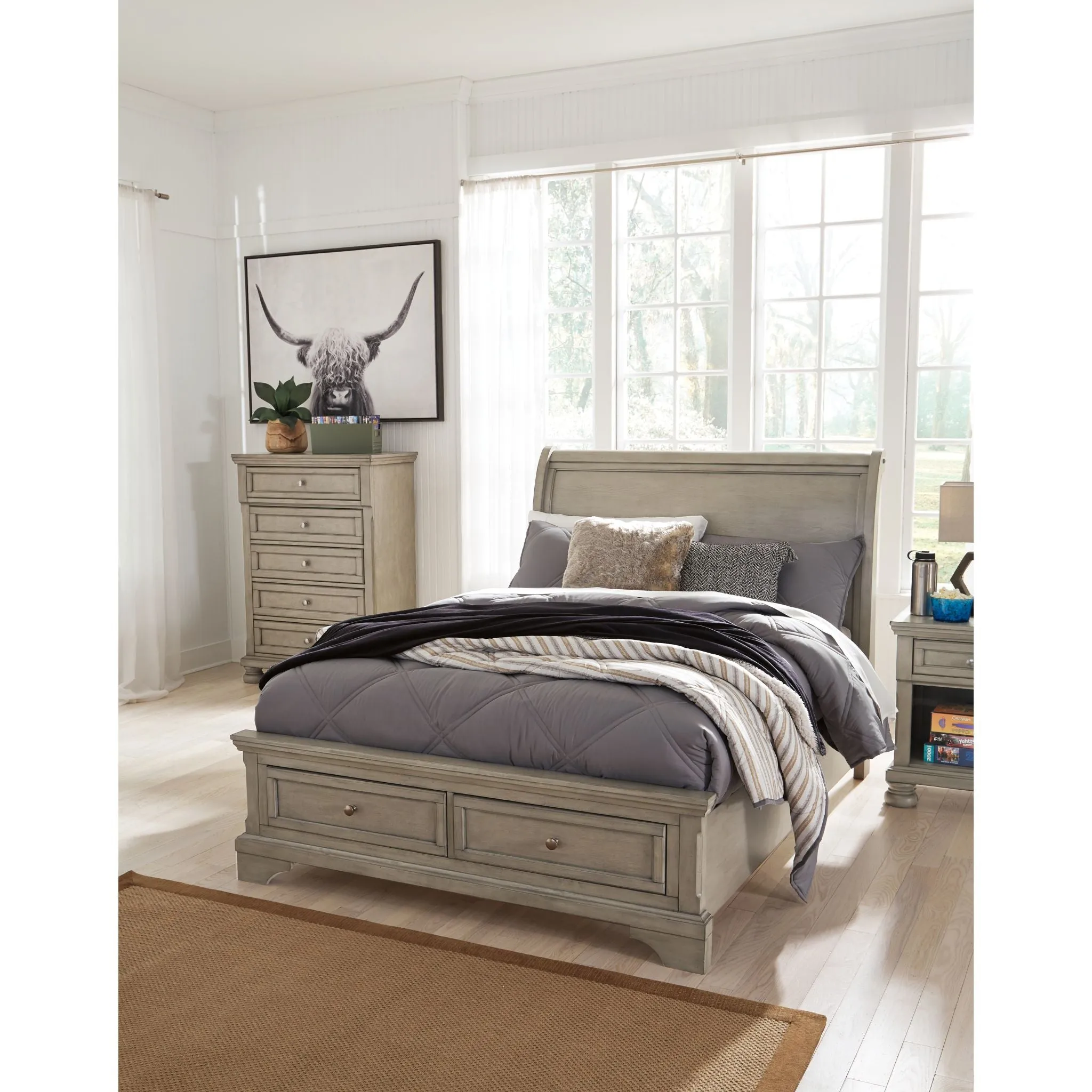 Lettner Full Sleigh Storage Bed - Light Gray