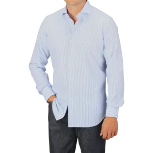 Light Blue Striped Cotton Single Cuff Shirt
