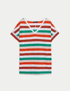 Linen Rich Striped V-Neck T-Shirt
