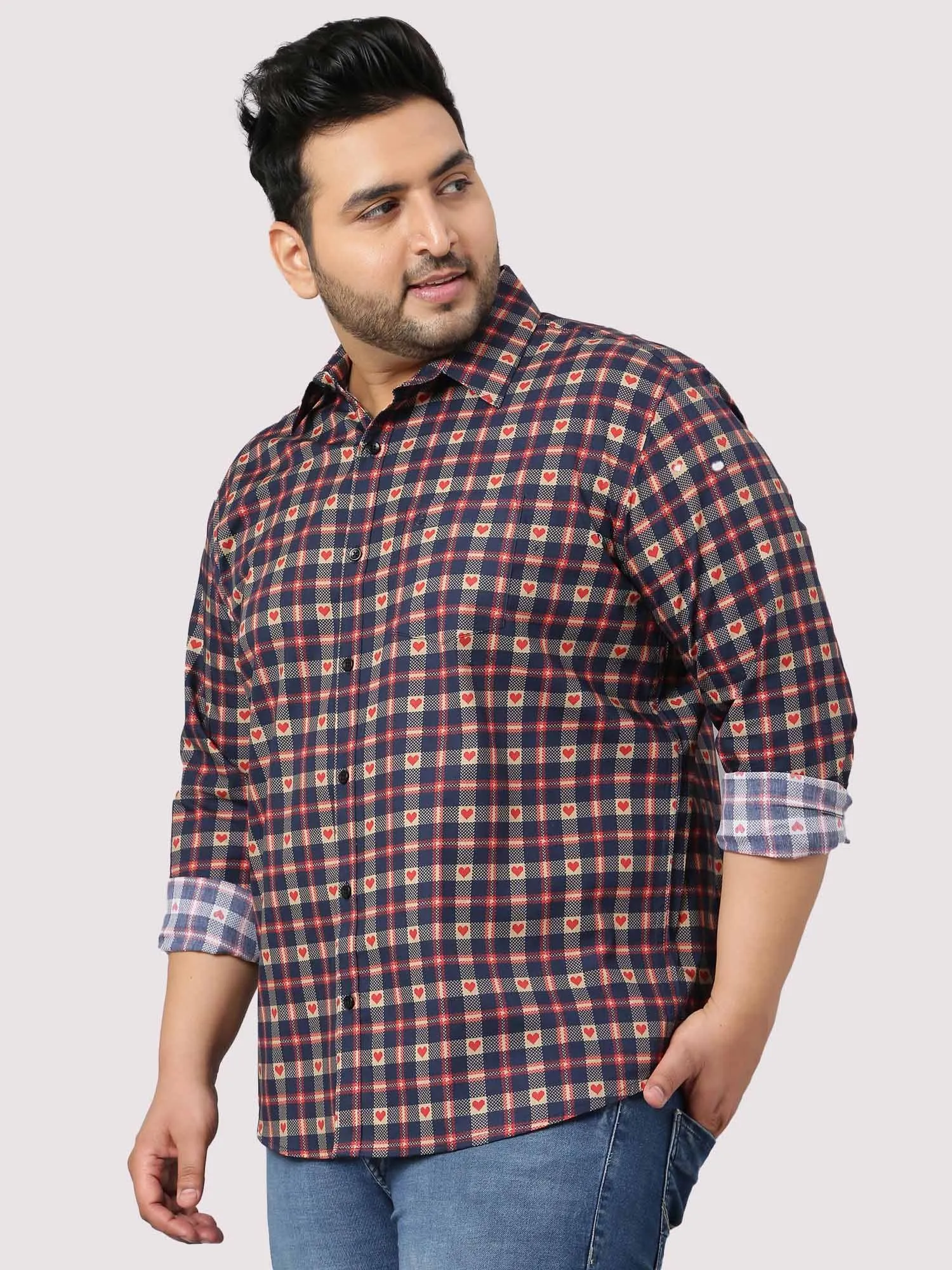 Maroon With Heart Checks Men's Plus Size