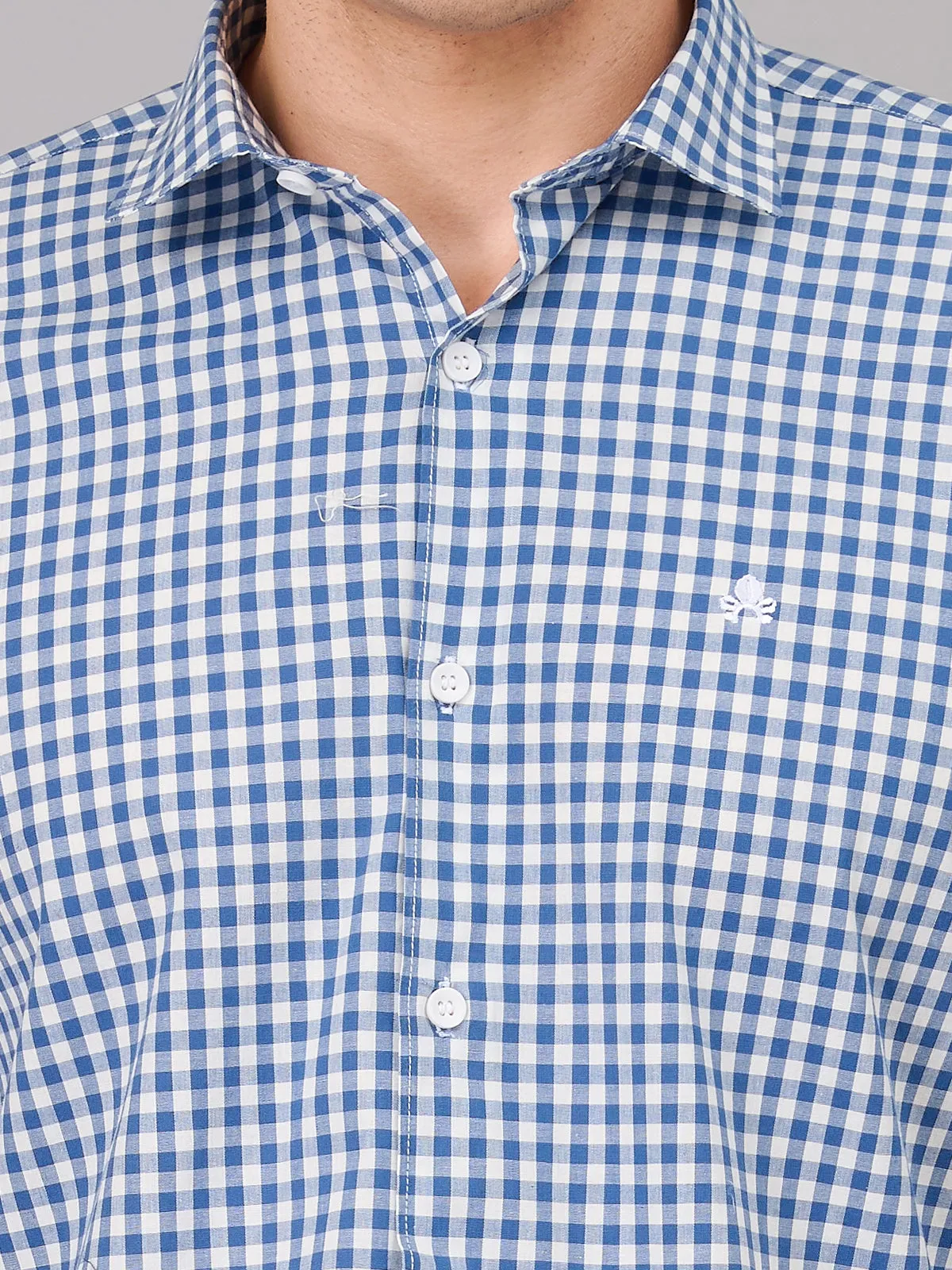 Men Blue and White Checks Shirt (GBMKLS2904)