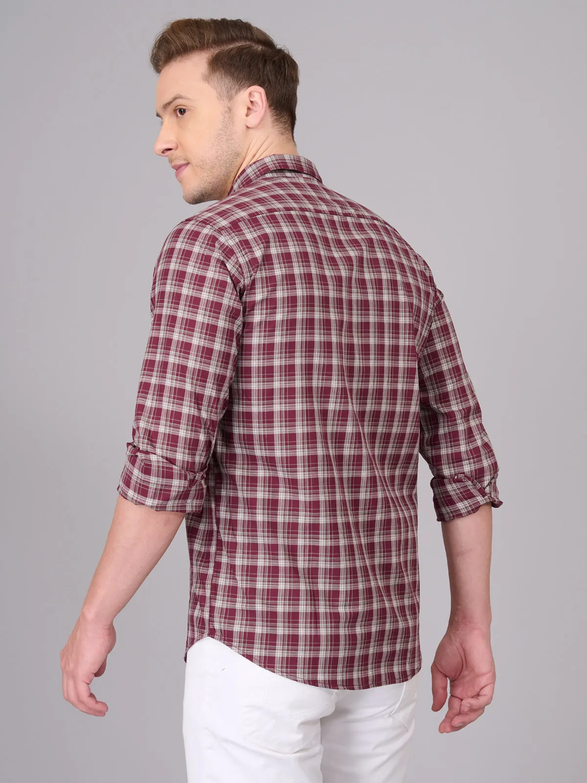 Men Blush Wine Checks Cotton Shirt (GBHM23ED02)
