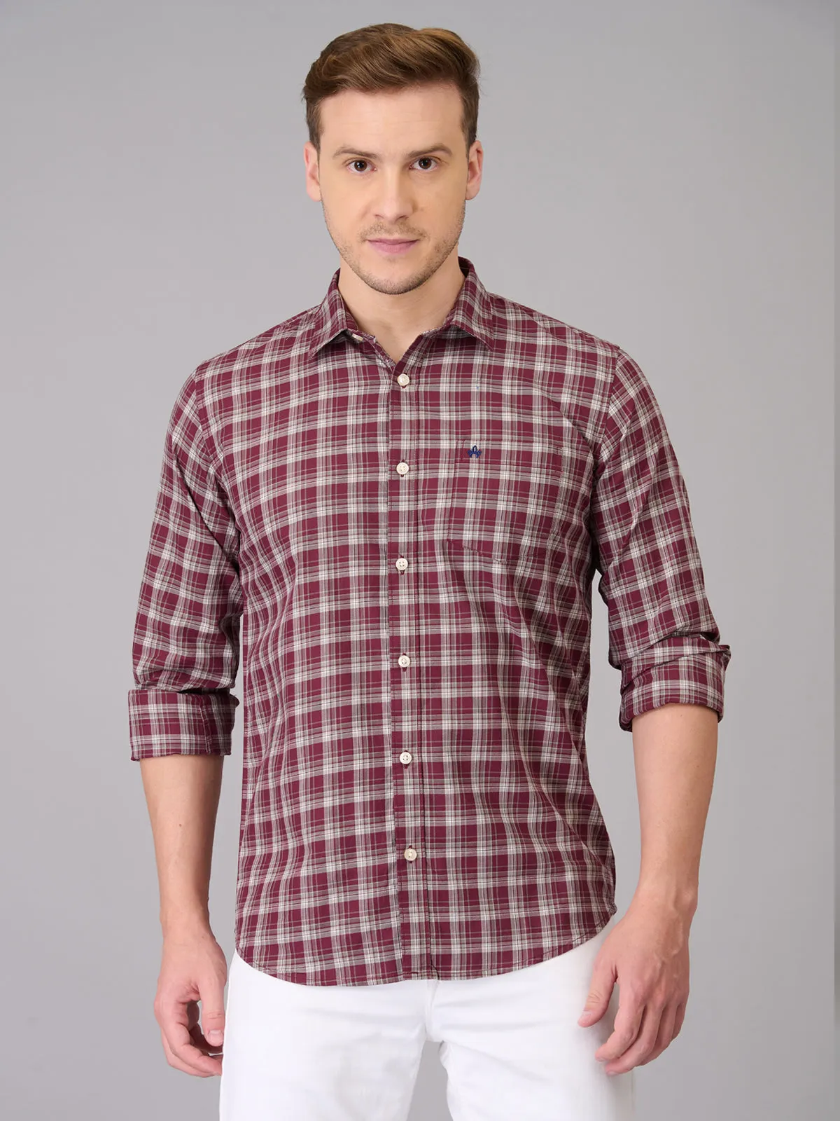 Men Blush Wine Checks Cotton Shirt (GBHM23ED02)