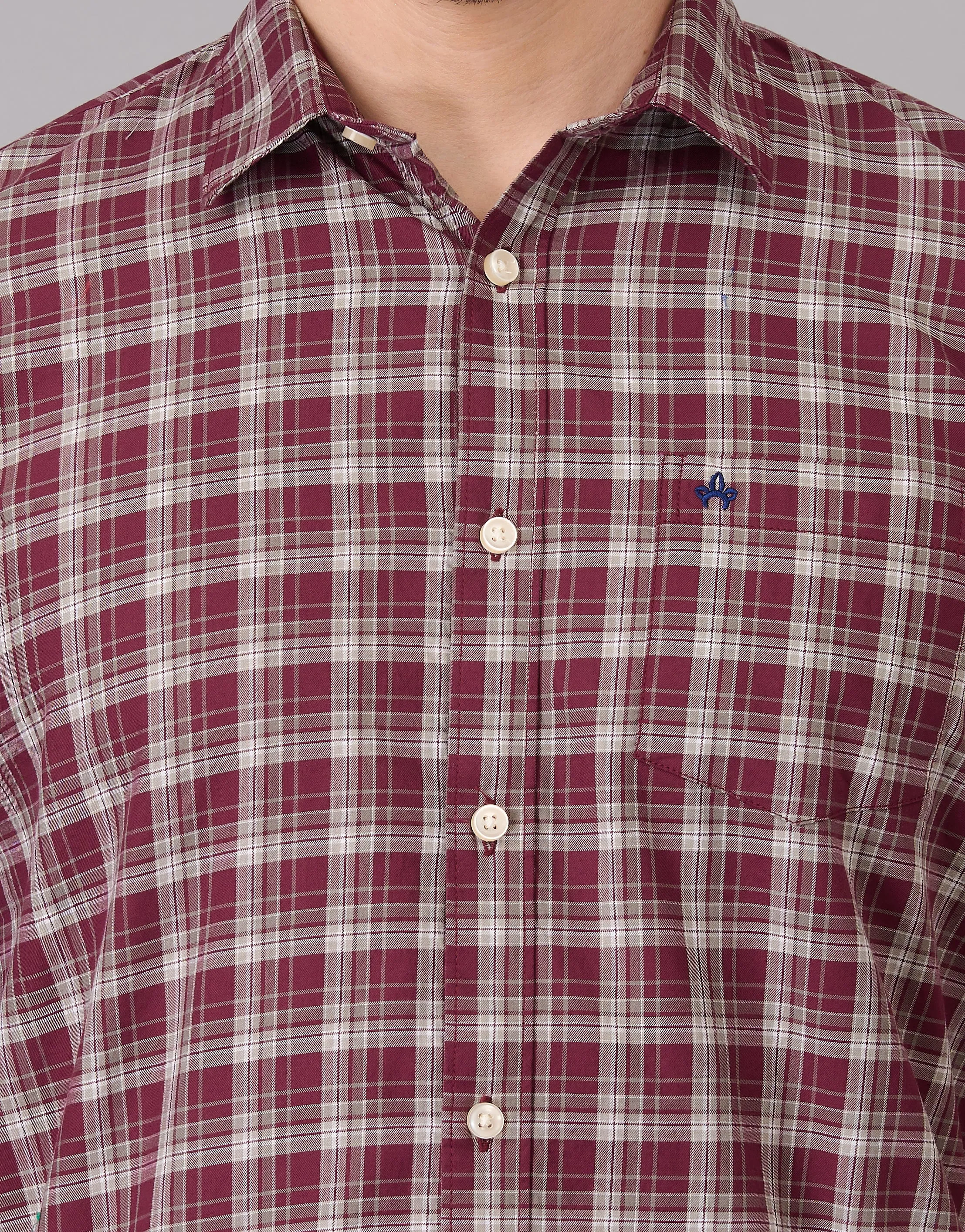 Men Blush Wine Checks Cotton Shirt (GBHM23ED02)