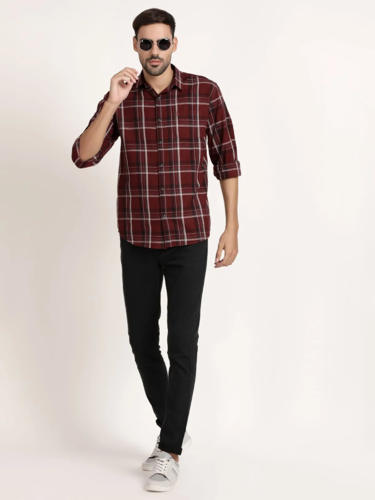 Men Brick Red Checked Casual Shirt (GBHM5031)