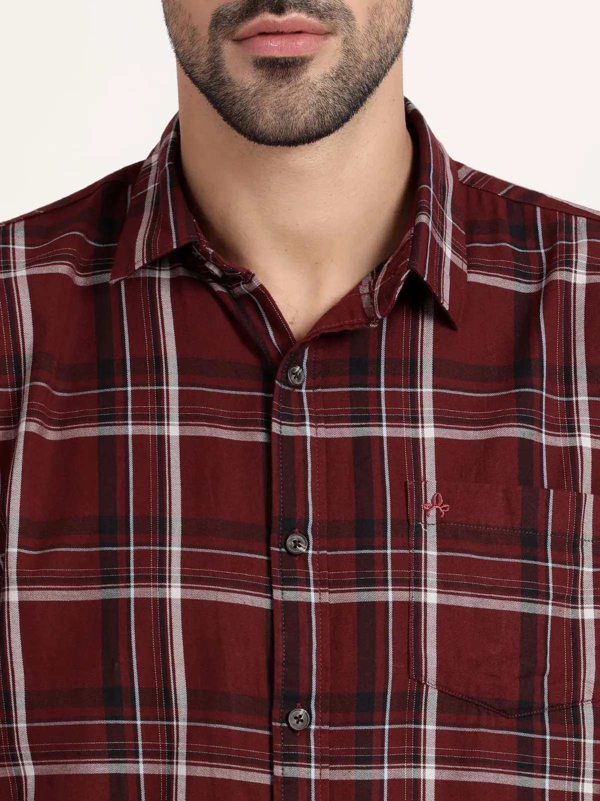 Men Brick Red Checked Casual Shirt (GBHM5031)