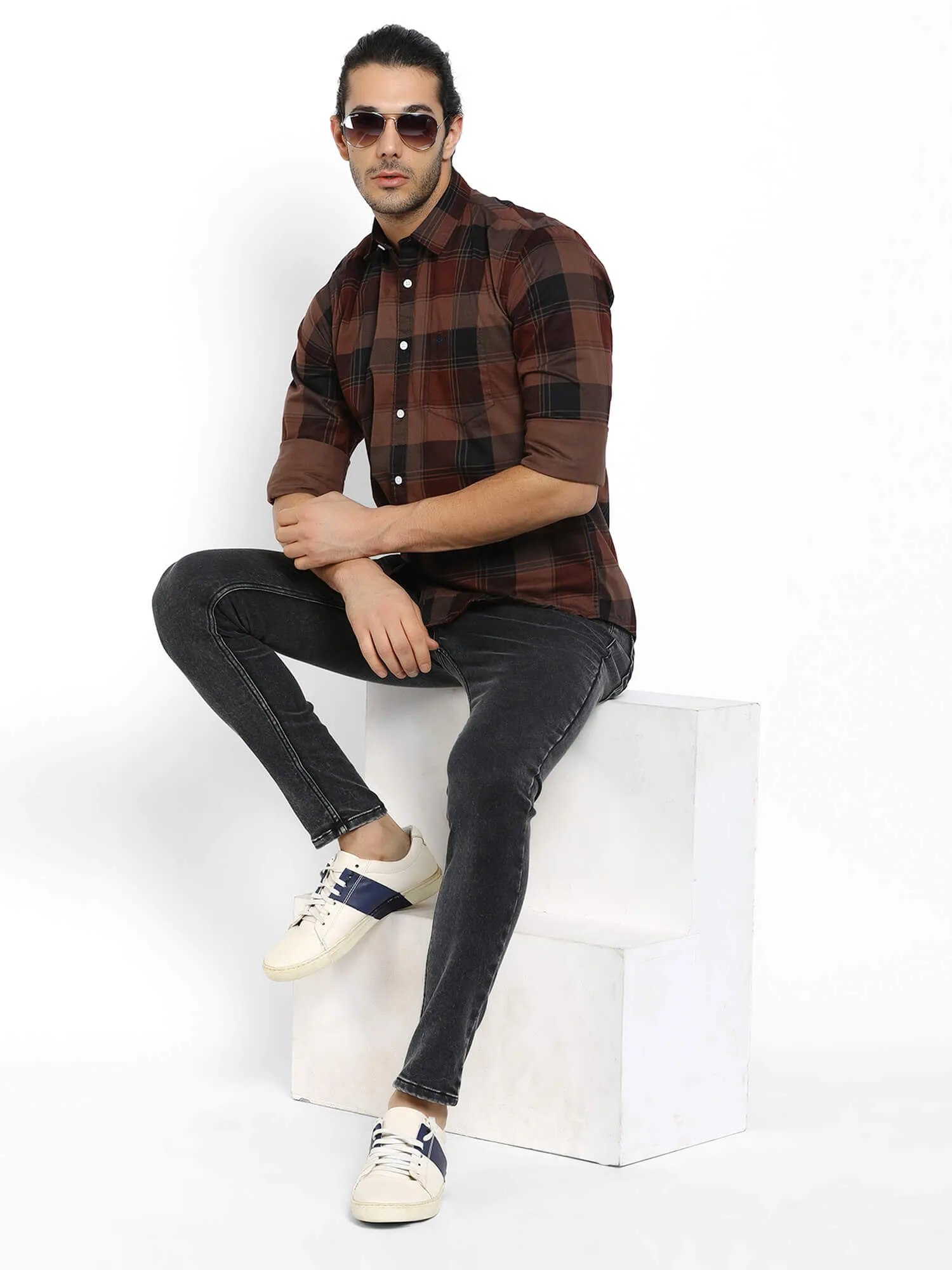 Men Brown and Black Checks Casual Shirt (GBMNR4001)