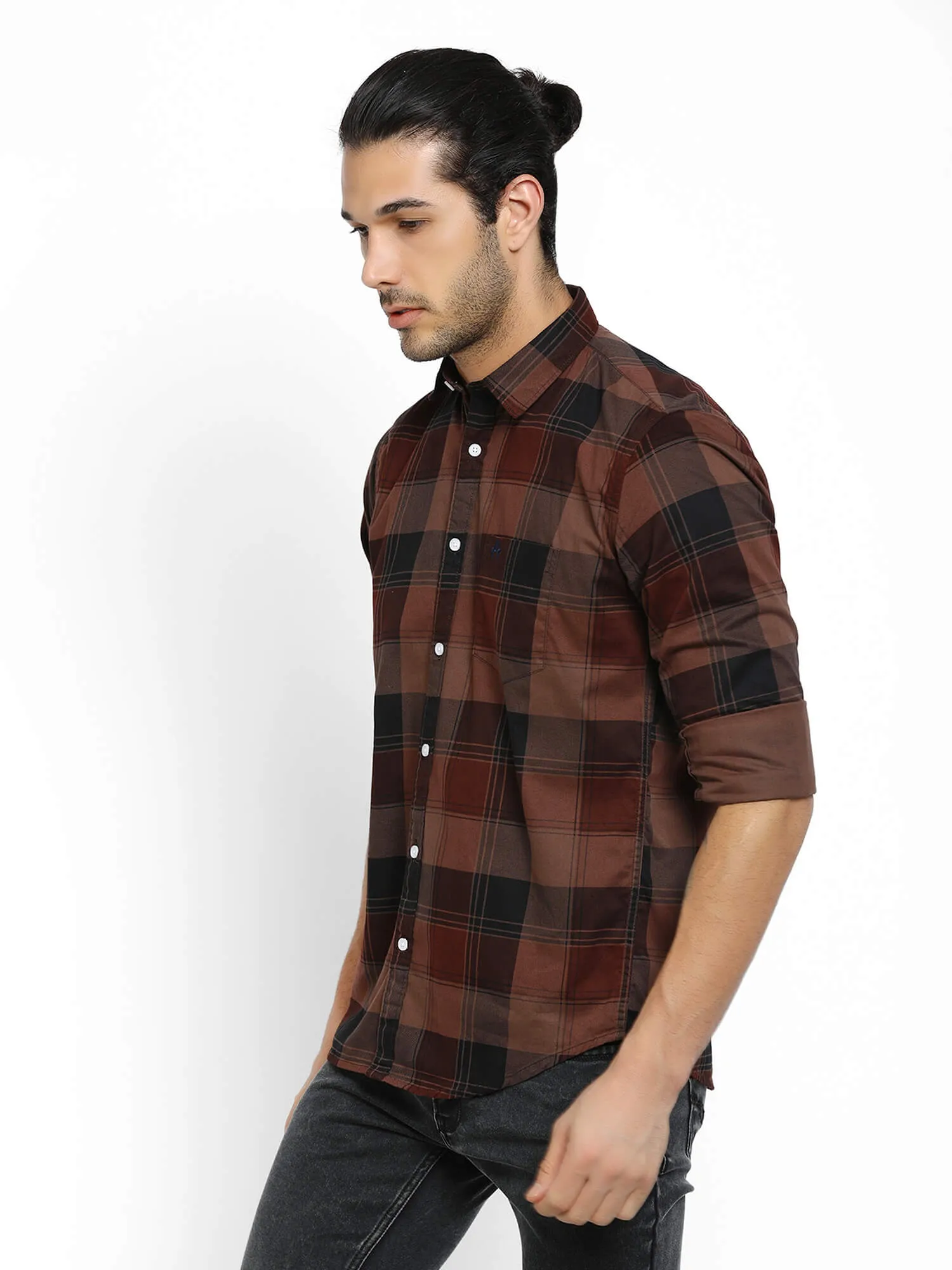 Men Brown and Black Checks Casual Shirt (GBMNR4001)