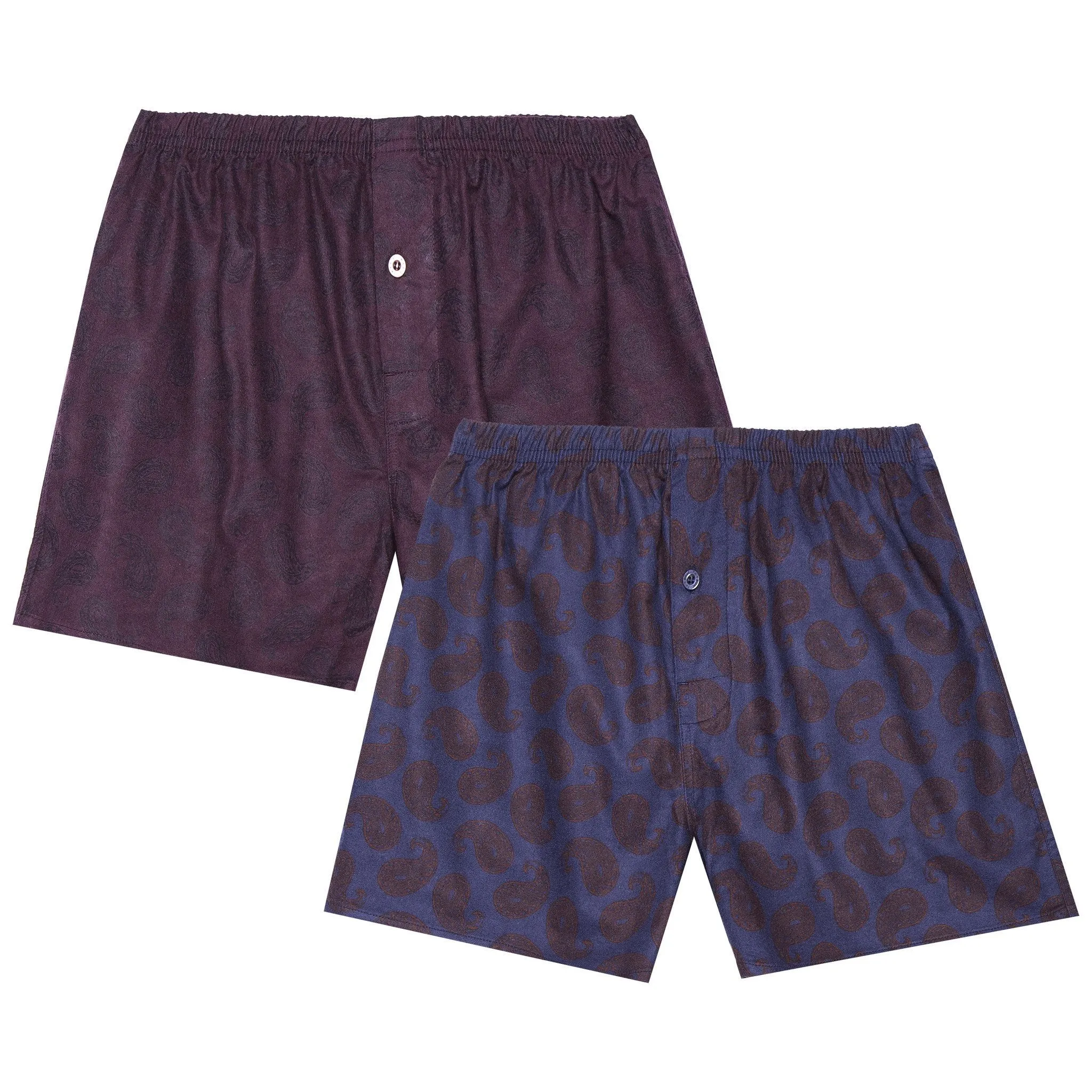 Men's 100% Cotton Flannel Boxers - 2 Pack - Paisley Fig/Navy