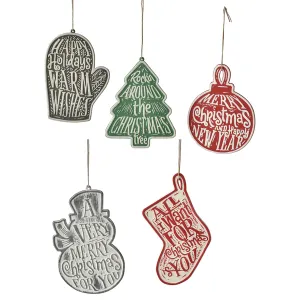 Metal Embossed Christmas Ornaments, Set of 5