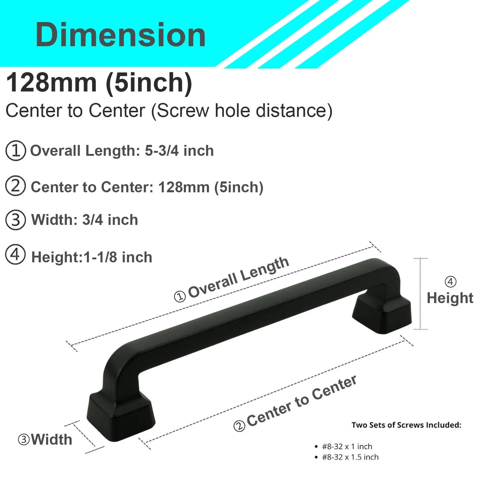 MH1650 Solid Matte Black Cabinet Pulls Handles