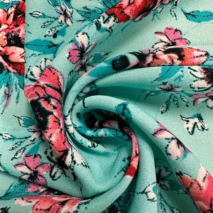 Mint Green Multi Floral Print Poly Georgette Fabric