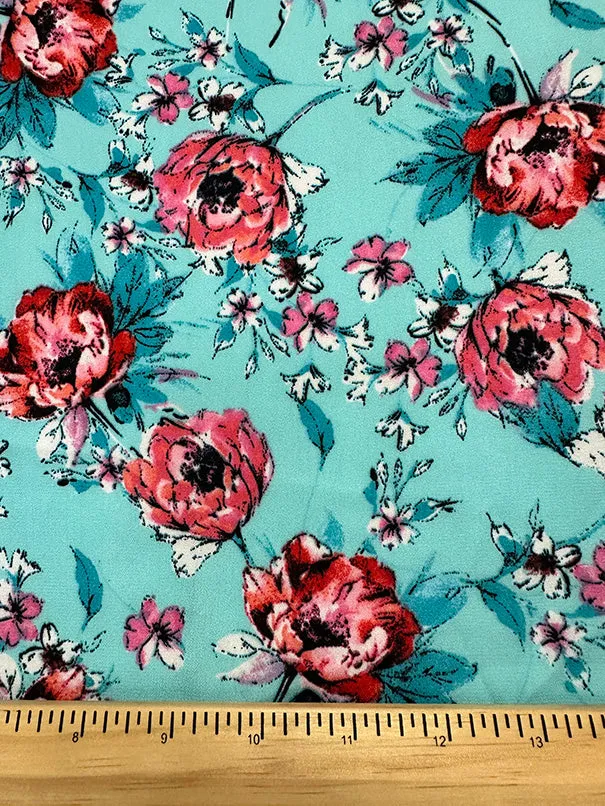 Mint Green Multi Floral Print Poly Georgette Fabric