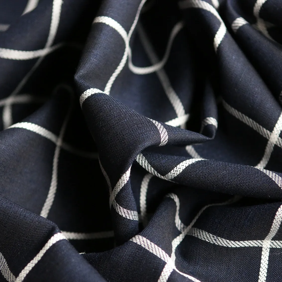 Navy Biella Check Cotton/Viscose/Linen