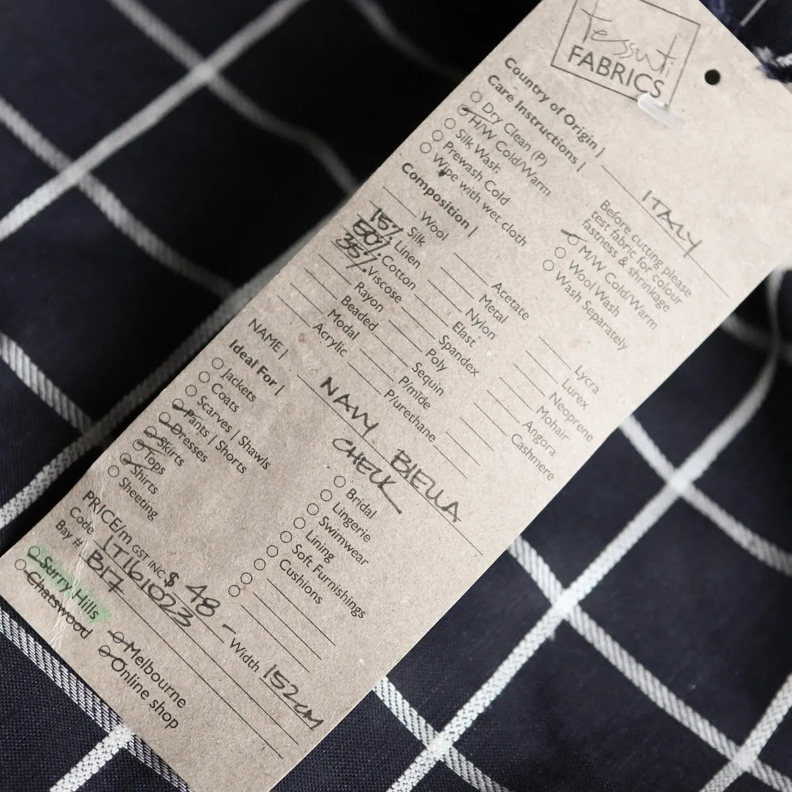 Navy Biella Check Cotton/Viscose/Linen