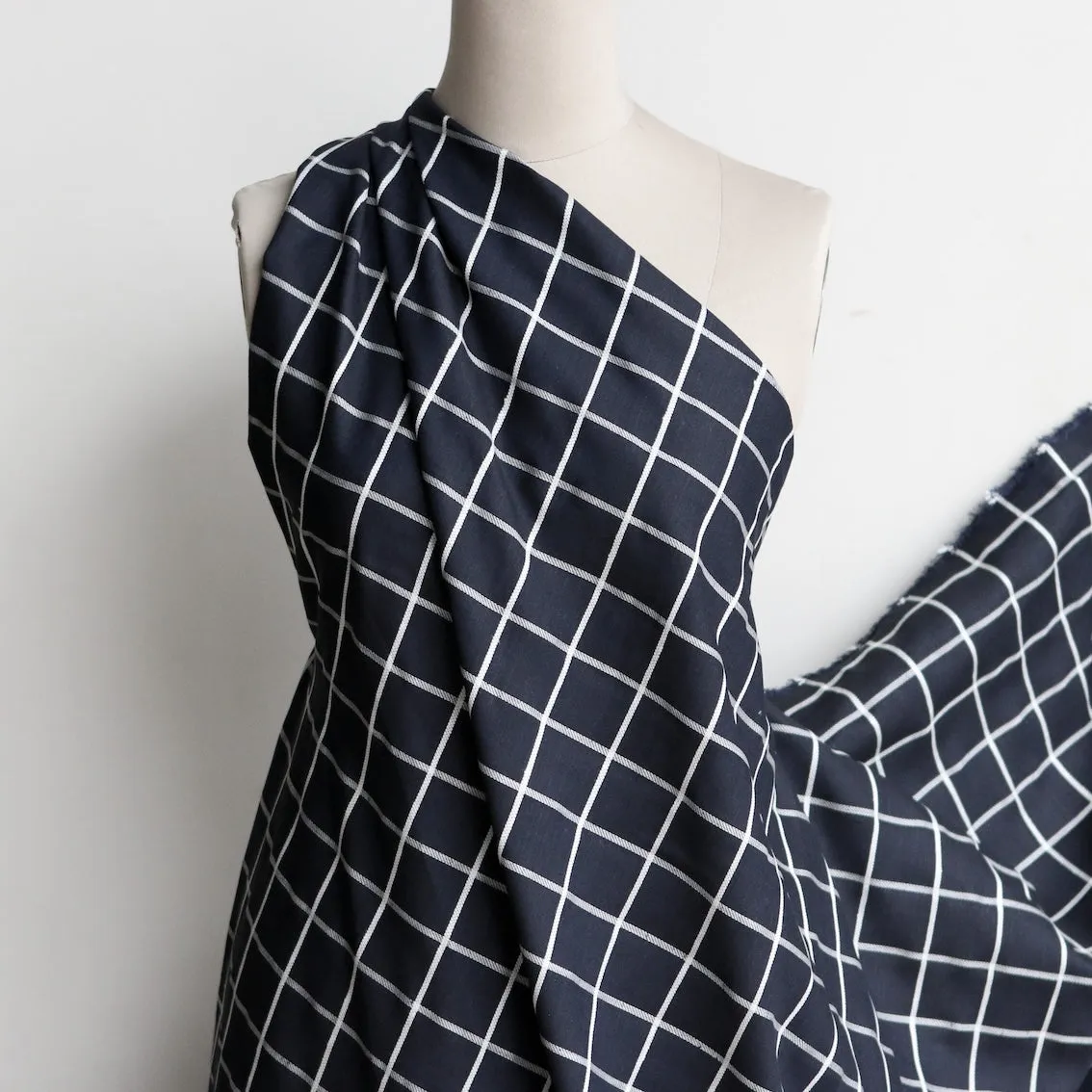 Navy Biella Check Cotton/Viscose/Linen