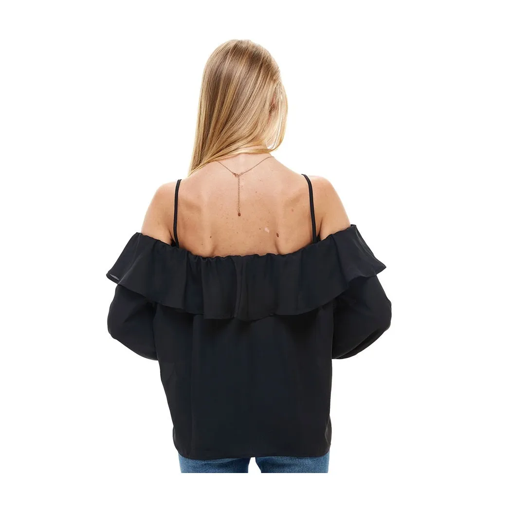 Off Shoulder Ruffle Detail Long Sleeve Blouse
