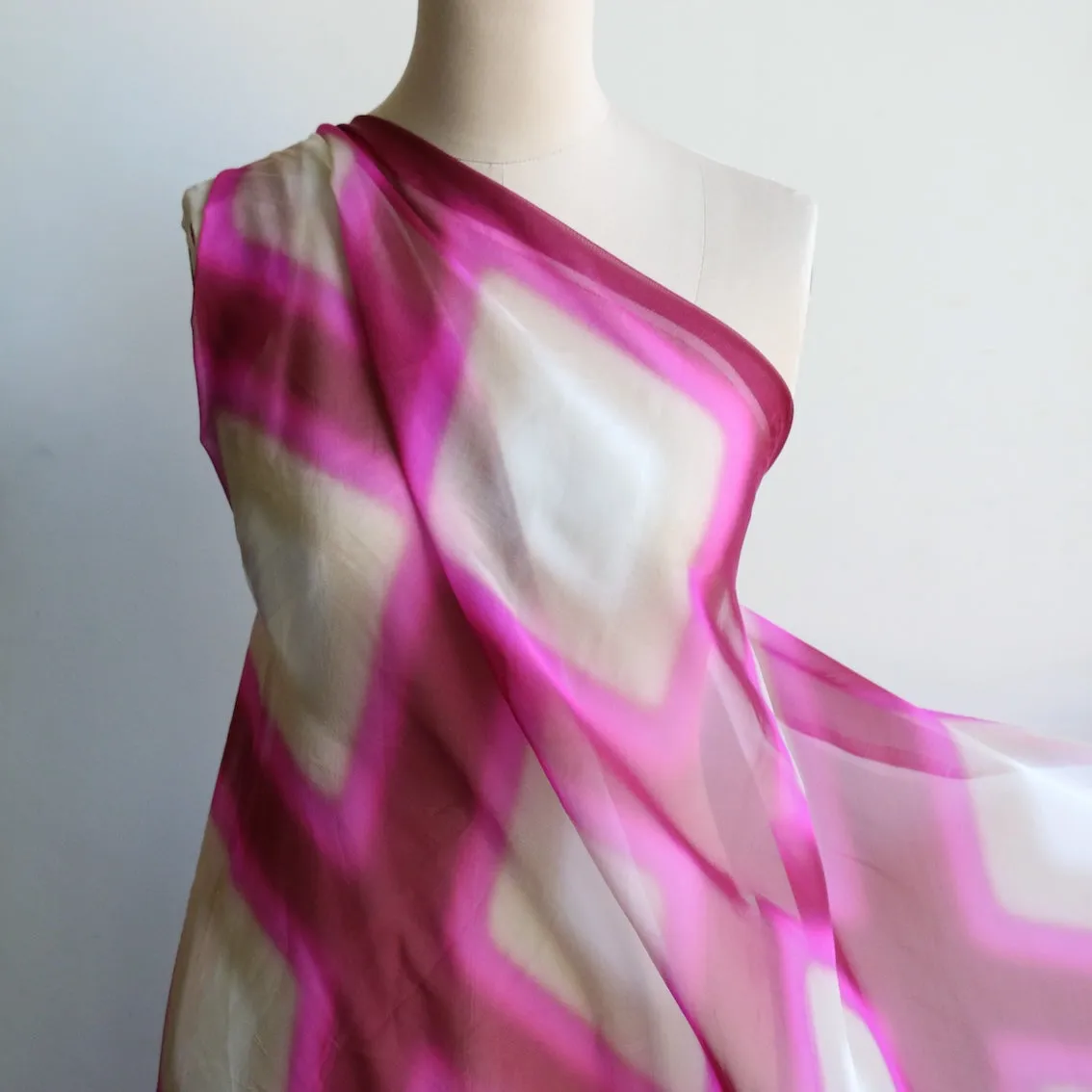 Ombre Check Fuchsia Silk Georgette