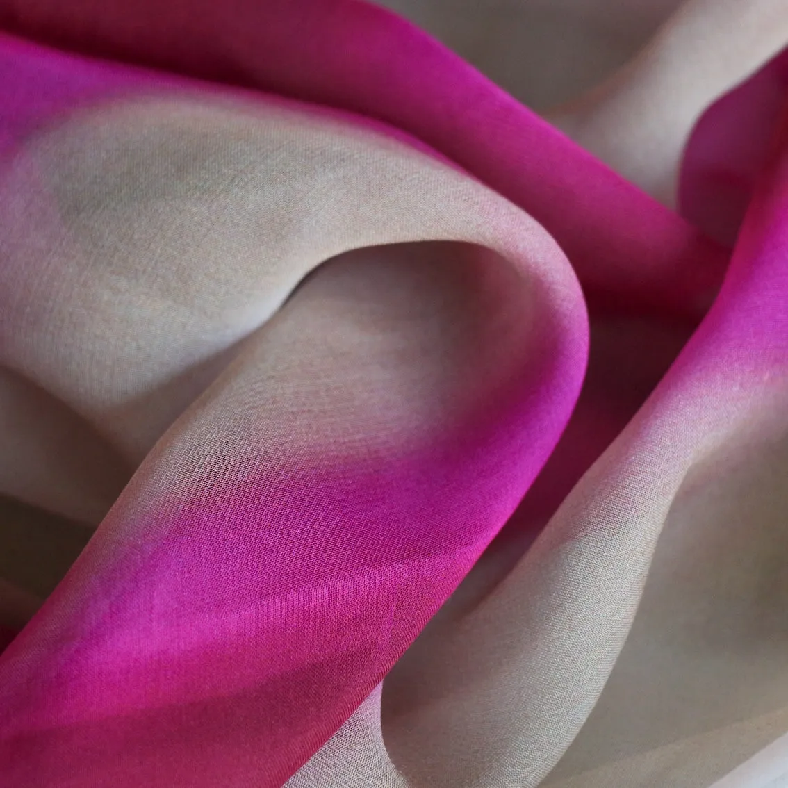 Ombre Check Fuchsia Silk Georgette