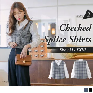 ORANGEBEAR LONG SLEEVE CHECKED SPLICE SHIRTS