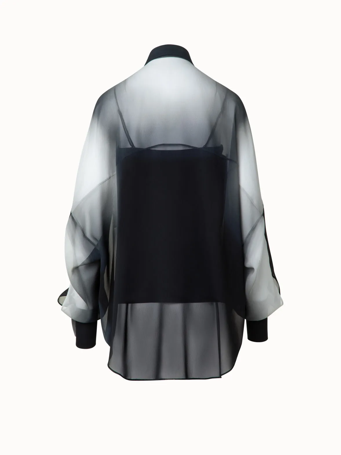 Oversize Blouse in Semi-Sheer Silk Georgette with Shadow Print