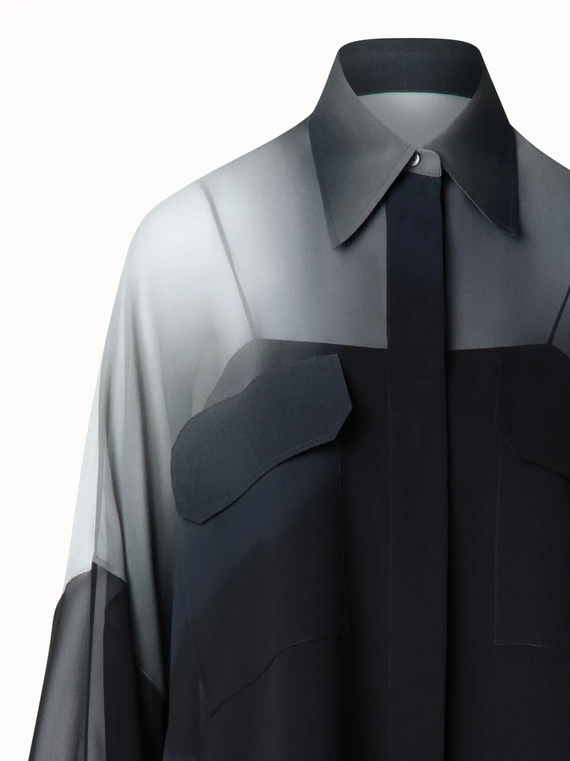 Oversize Blouse in Semi-Sheer Silk Georgette with Shadow Print