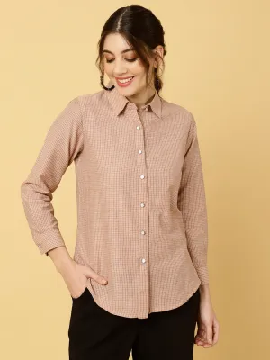 Peach Cotton Checked Formal Shirt
