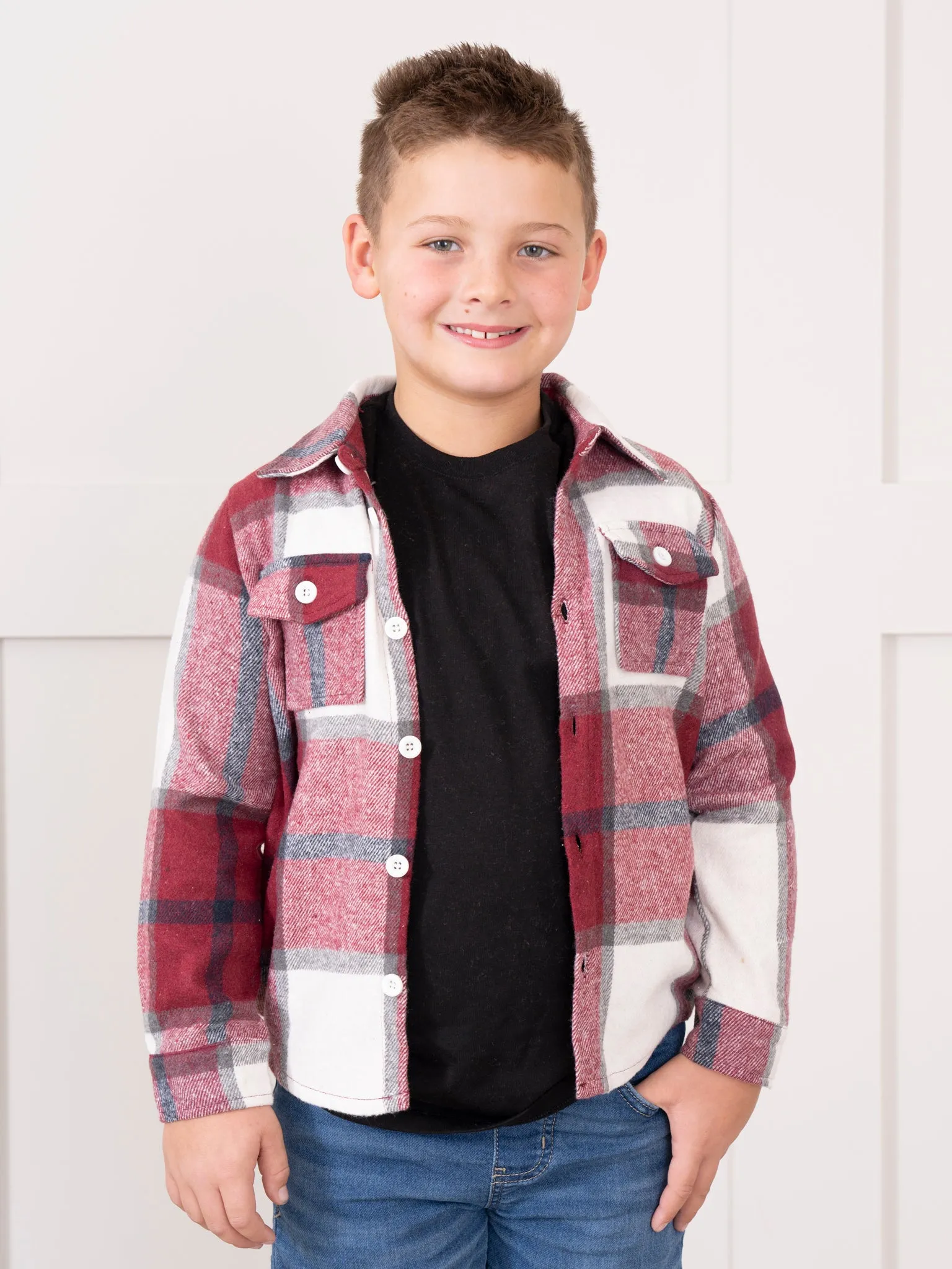 Pocket Flannel Button-Up Shirt - Burgundy