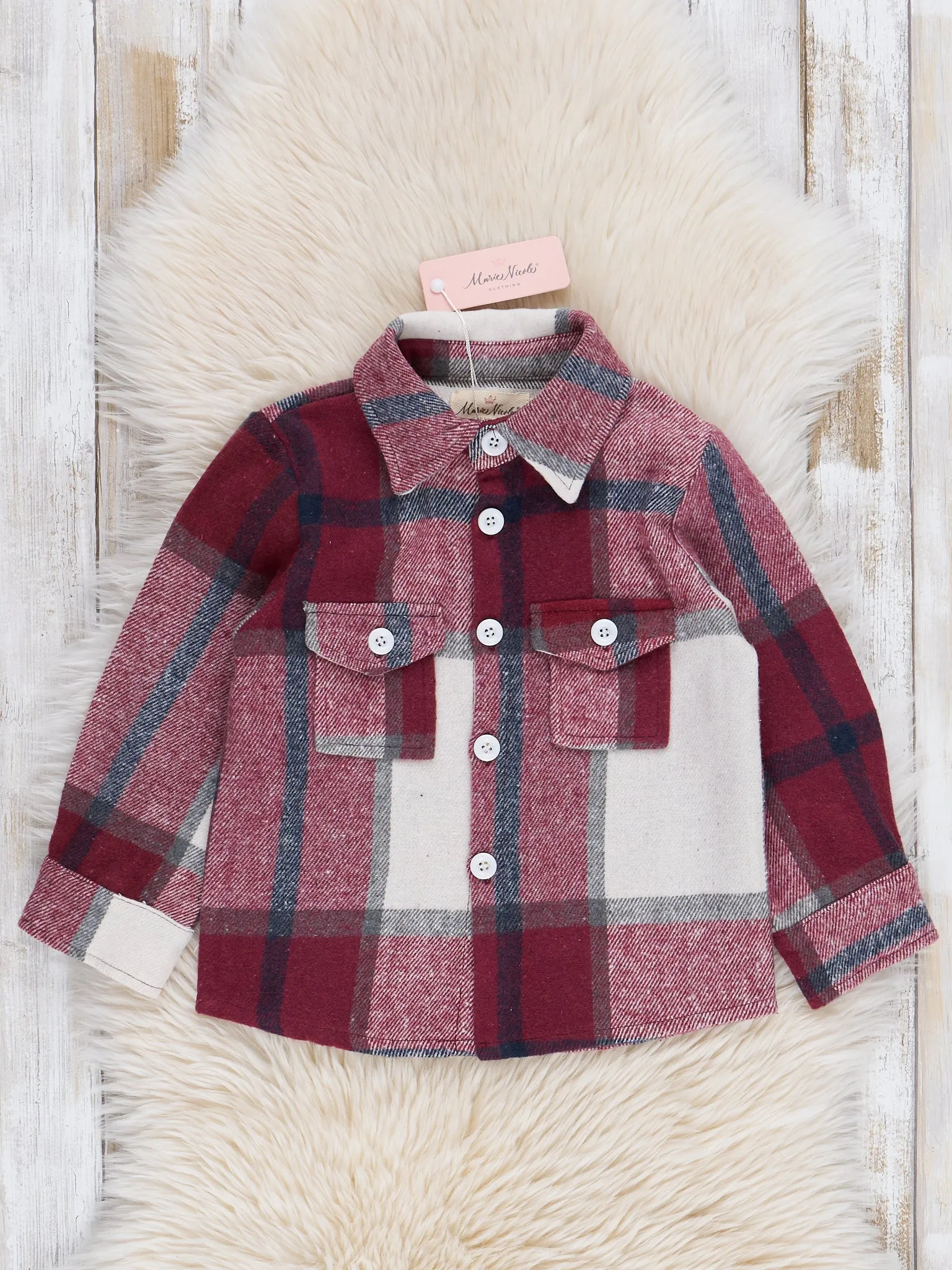 Pocket Flannel Button-Up Shirt - Burgundy