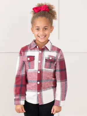 Pocket Flannel Button-Up Shirt - Burgundy