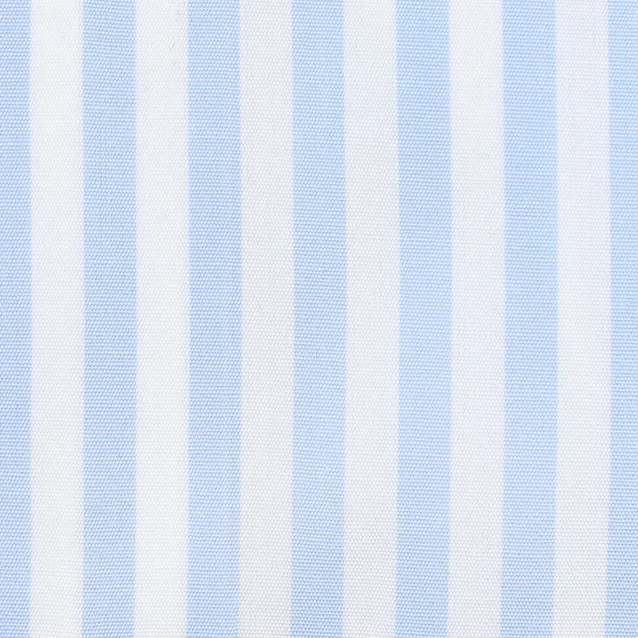 Poplin Semi Spread Shirt - White / Sky Blue - Bengal Stripe