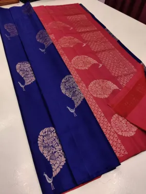 Prominent Navy Blue Soft Silk Saree With Embellished Blouse Piece