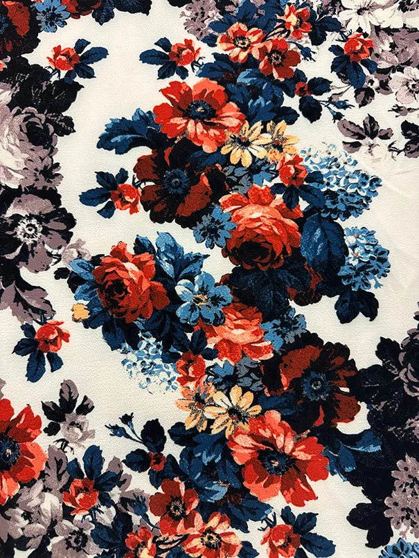 Red Multi Floral Print Poly Georgette Fabric