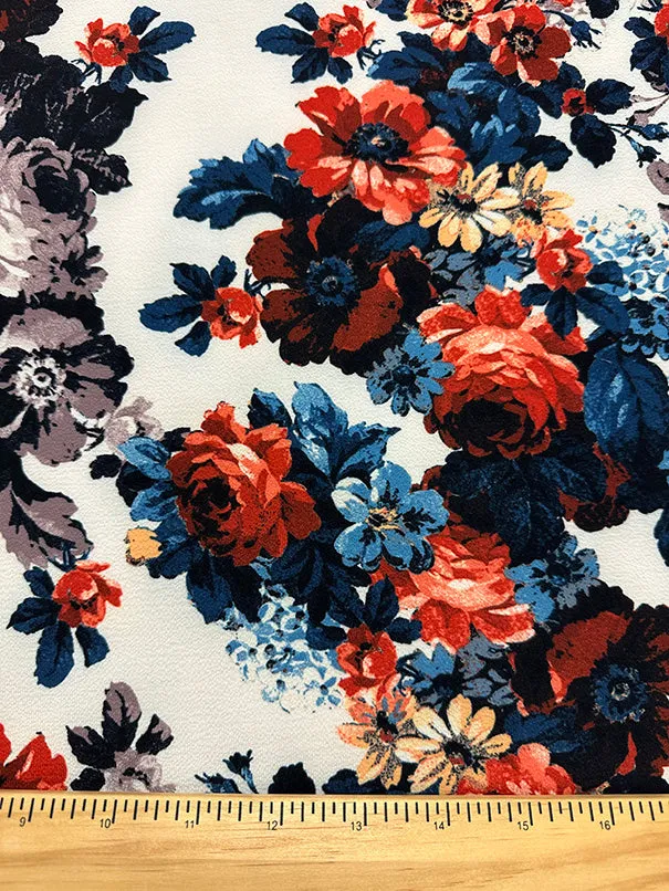 Red Multi Floral Print Poly Georgette Fabric