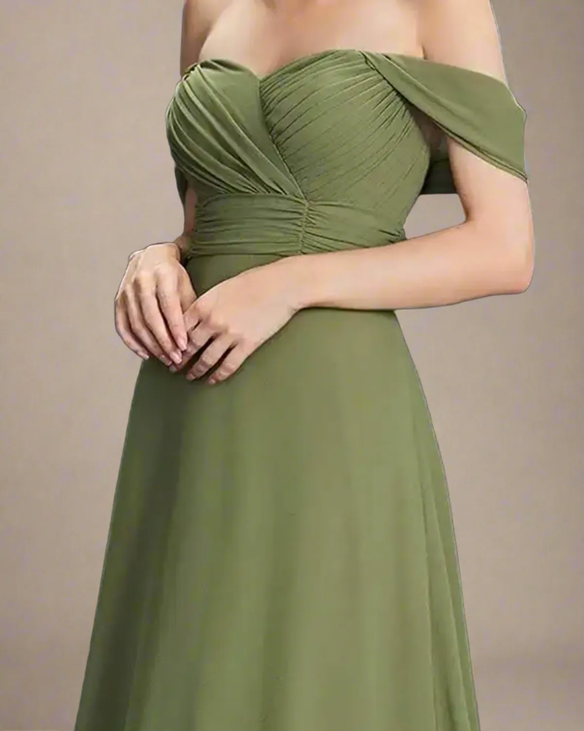 Rowena Olive Green Sweetheart Off the Shoulder Dress