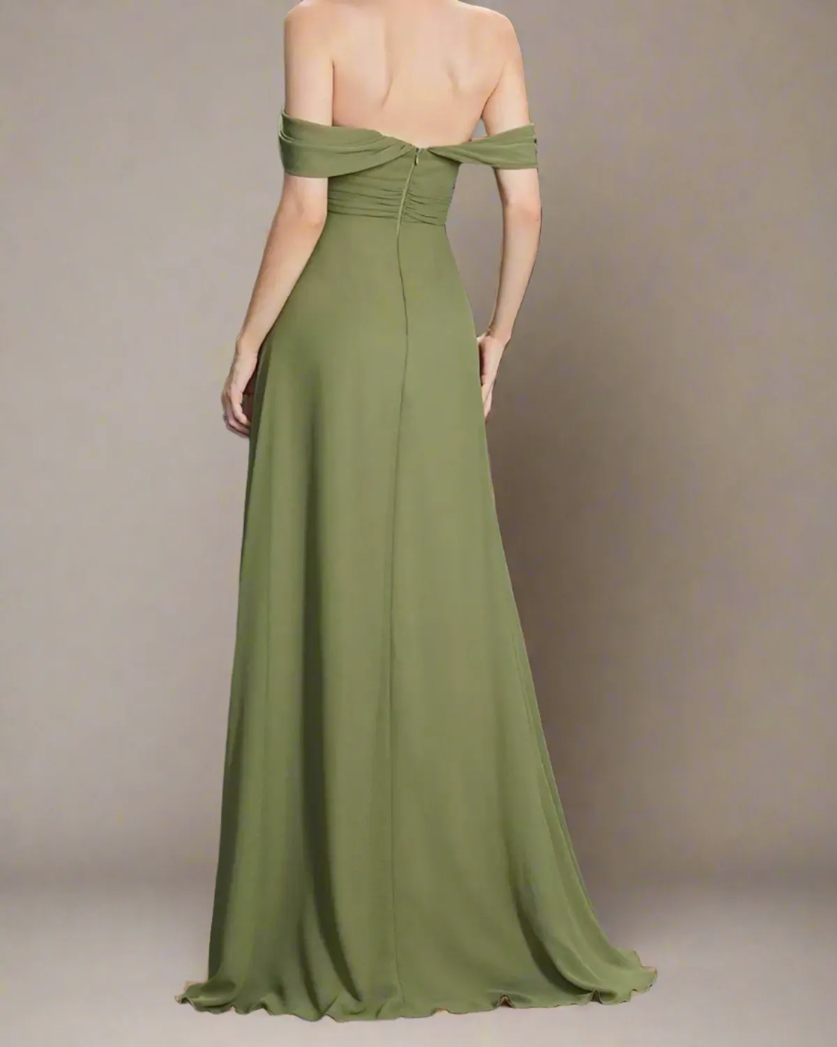 Rowena Olive Green Sweetheart Off the Shoulder Dress