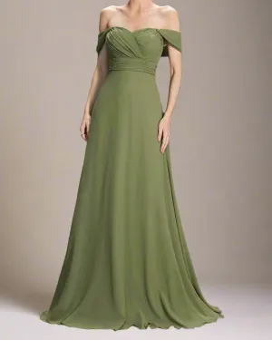Rowena Olive Green Sweetheart Off the Shoulder Dress