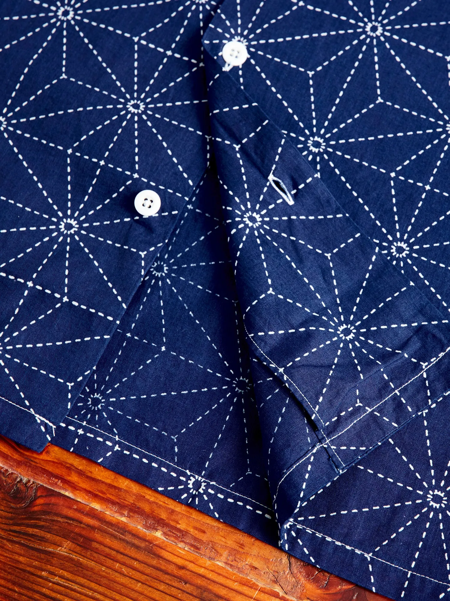 Sashiko Print Hawaiian Shirt in Indigo